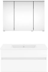 Moderne Badkombination mit Spiegelschrank und Waschbeckenunterschrank, Frontalansicht