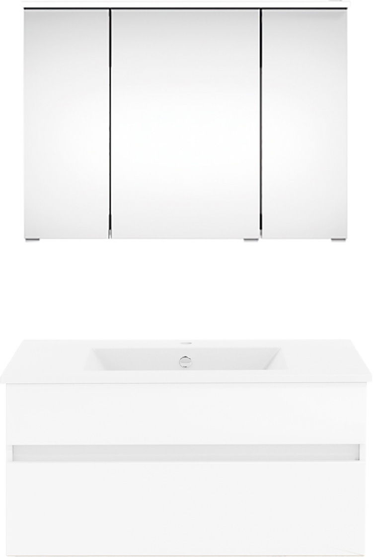 Moderne Badkombination mit Spiegelschrank und Waschbeckenunterschrank, Frontalansicht