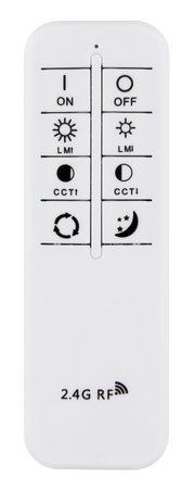 Fernbedienung für Deckenleuchte, Vorderansicht, mit Tasten für Ein/Aus, Helligkeit und Farbtemperatur, 2.4G RF