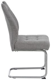 Grauer Schwingstuhl mit gepolsterter Sitzfläche und Rückenlehne, seitliche Ansicht