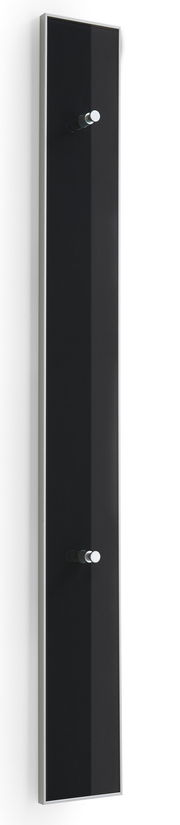 Schwarze Paneel-Leiste mit zwei silbernen Haken, seitliche Perspektive