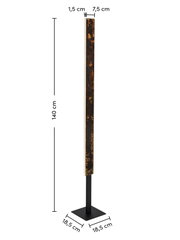 LED-Stehleuchte mit schlankem, rechteckigem Design, 140 cm hoch, mit einer Basis von 18,5 cm x 18,5 cm. Seitenansicht.