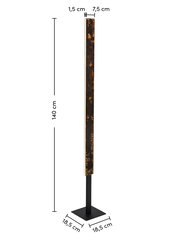 LED-Stehleuchte mit schlankem, rechteckigem Design, 140 cm hoch, mit einer Basis von 18,5 cm x 18,5 cm. Seitenansicht.