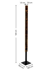 LED-staande lamp met een slank, rechthoekig ontwerp, 140 cm hoog, met een voet van 18,5 cm x 18,5 cm. Zijaanzicht.