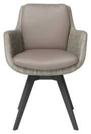 Moderner Armlehnstuhl mit gepolstertem Sitz und Rückenlehne, Vorderansicht