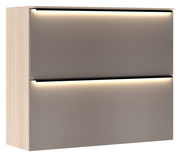 Moderner Hänge-Schuhschrank mit zwei Klappen und integrierter Beleuchtung, seitliche Perspektive