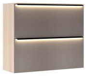 Moderner Hänge-Schuhschrank mit zwei Klappen und integrierter Beleuchtung, seitliche Perspektive