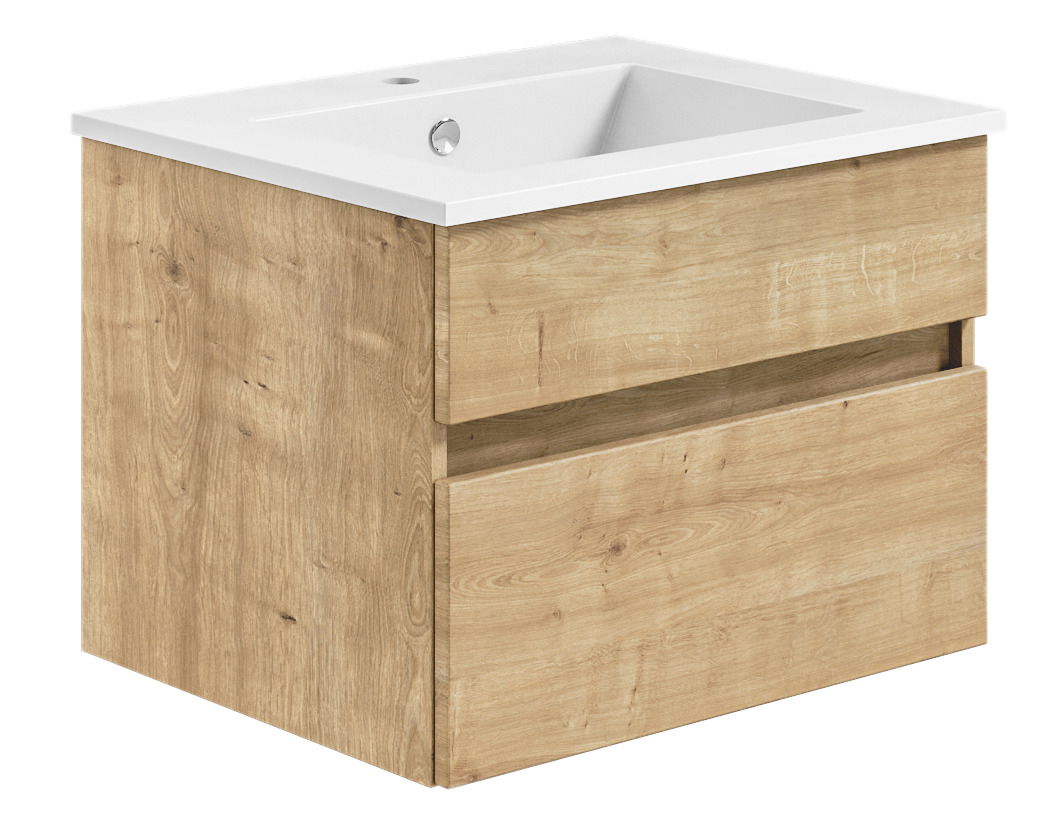 Puris Badkombination GET2YOU 21 Waschtisch mit Holzoptik und zwei Schubladen, seitliche Perspektive