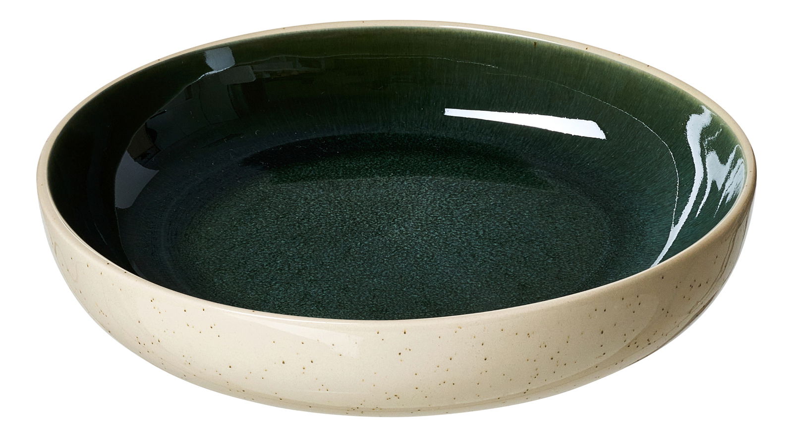 Suppenteller 20cm mit grünem Innenbereich und beigem Rand, seitliche Perspektive
