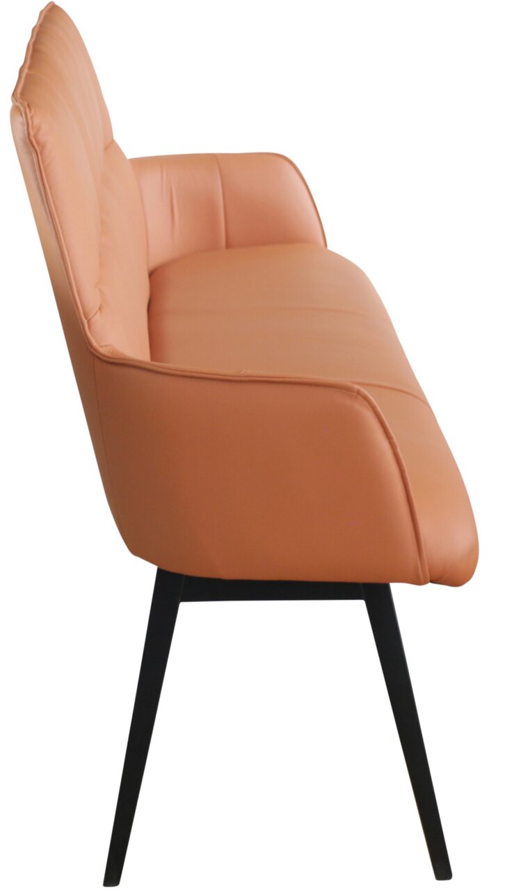 Novel Bank NIZZA Zijaanzicht van een moderne, oranje bank met zwarte poten.