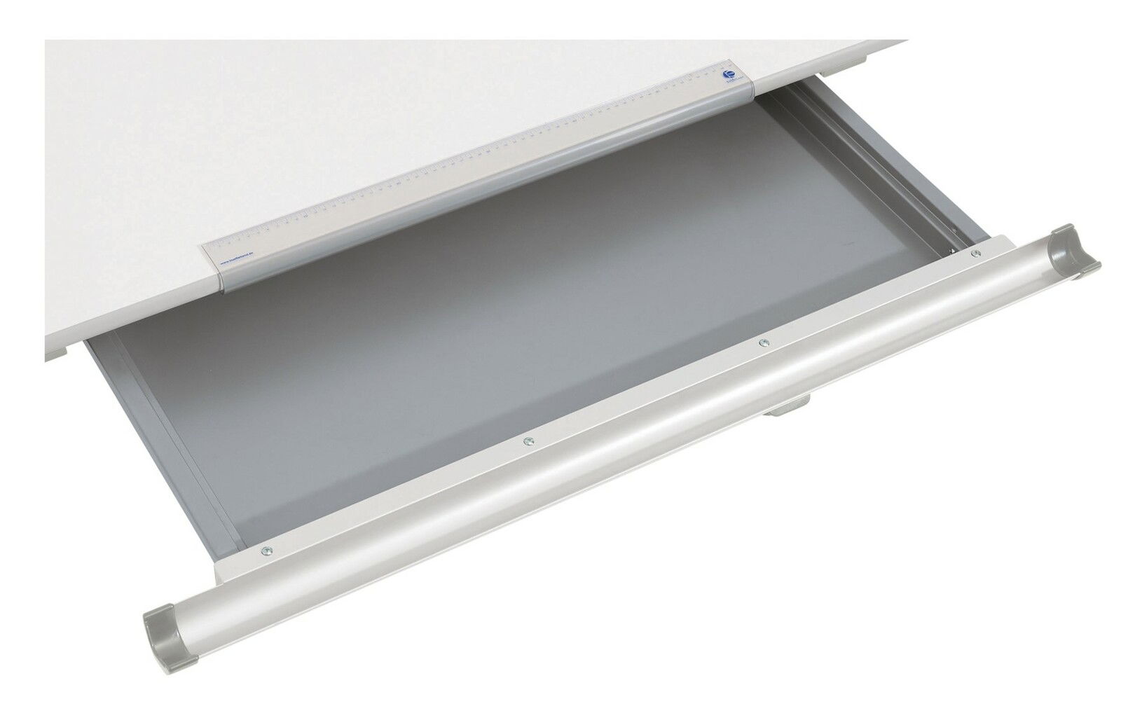 Paidi Schubkastenauszug DIEGO GT Schubkastenauszug in seitlicher Perspektive, teilweise geöffnet, mit grauer Innenfläche und silbernem Griff.