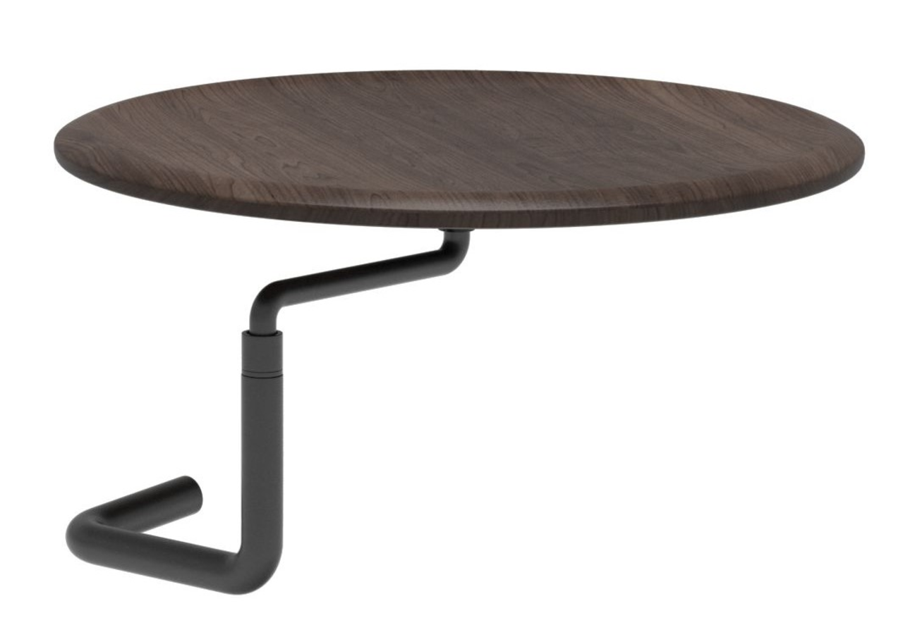 Stressless Tisch SWINGTISCH 2010 Runder Holztisch mit schwarzem Metallgestell, seitliche Perspektive