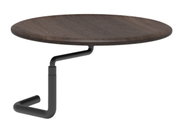 Ronde houten tafel met zwart metalen onderstel, zijaanzicht
