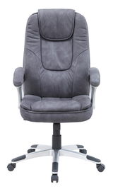 Grauer Chefsessel aus der Vorderansicht mit gepolsterter Rückenlehne und Armlehnen.