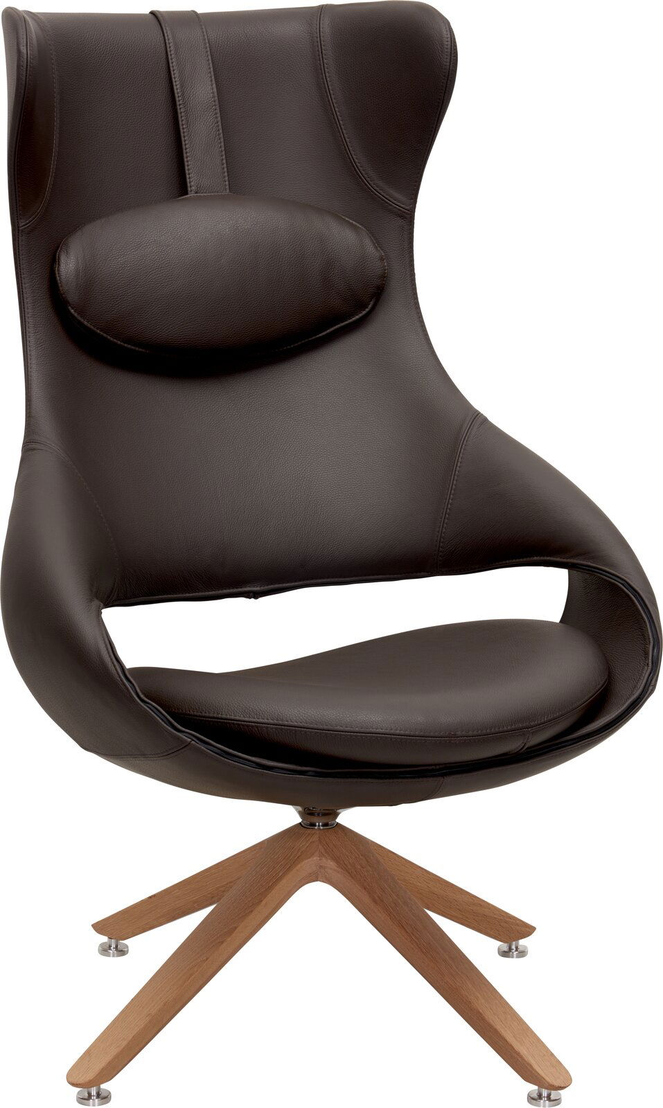 Voglauer Ohrensessel VMONTANARA Moderner brauner Ohrensessel mit Holzfuß, seitliche Perspektive