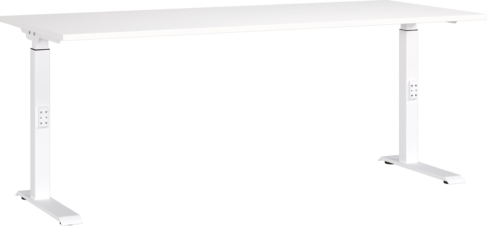 Höhenverstellbarer Schreibtisch in Weiß, seitliche Perspektive