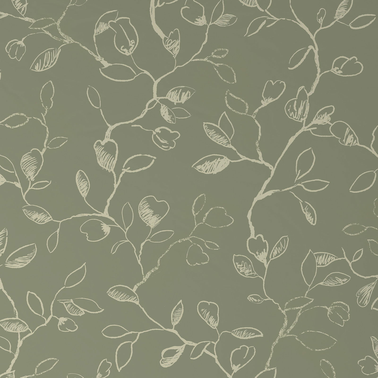 Grüne Bettwäsche mit weißem, skizzenhaftem Blumen- und Blättermuster, Draufsicht