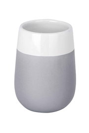 Keramik Zahnputzbecher in Grau und Weiß, seitliche Perspektive