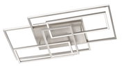Moderne LED-Deckenleuchte mit geometrischem Design aus rechteckigen Metallrahmen, seitliche Perspektive