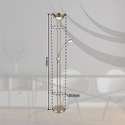 Goldener Deckenfluter mit Leselampe, Höhe 1800mm, Durchmesser 255mm, seitliche Perspektive