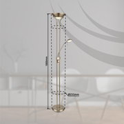 Goldener Deckenfluter mit Leselampe, Höhe 1800mm, Durchmesser 255mm, seitliche Perspektive