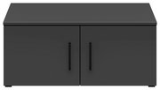 Schwarzer Aufsatzschrank mit zwei Türen und schwarzen Griffen, frontale Ansicht