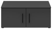 Schwarzer Aufsatzschrank mit zwei Türen und schwarzen Griffen, frontale Ansicht