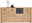 Frontale Ansicht eines modernen Sideboards aus Holz mit zwei dunklen Schubladen, dekoriert mit einer Tischlampe und einer Pflanze.