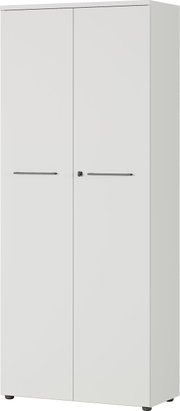 Weißer Aktenschrank mit zwei Türen, frontal abgebildet