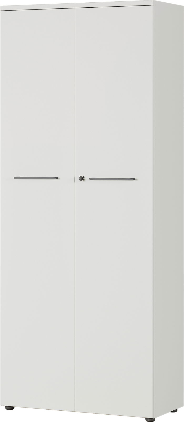 Weißer Aktenschrank mit zwei Türen, frontal abgebildet