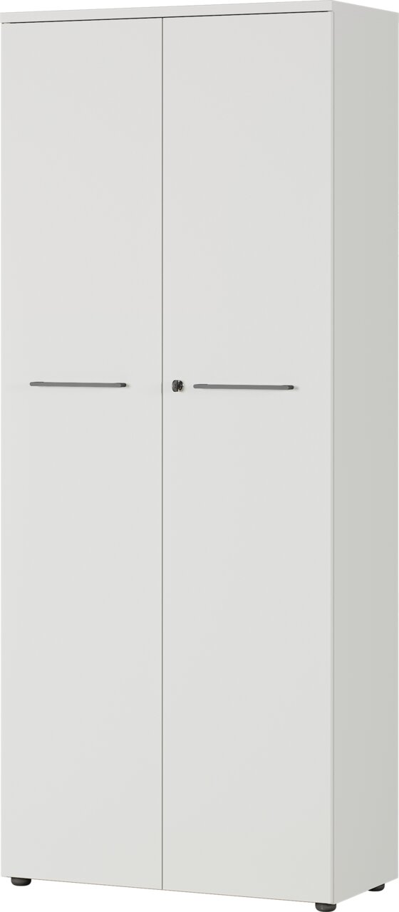 Weißer Aktenschrank mit zwei Türen, frontal abgebildet