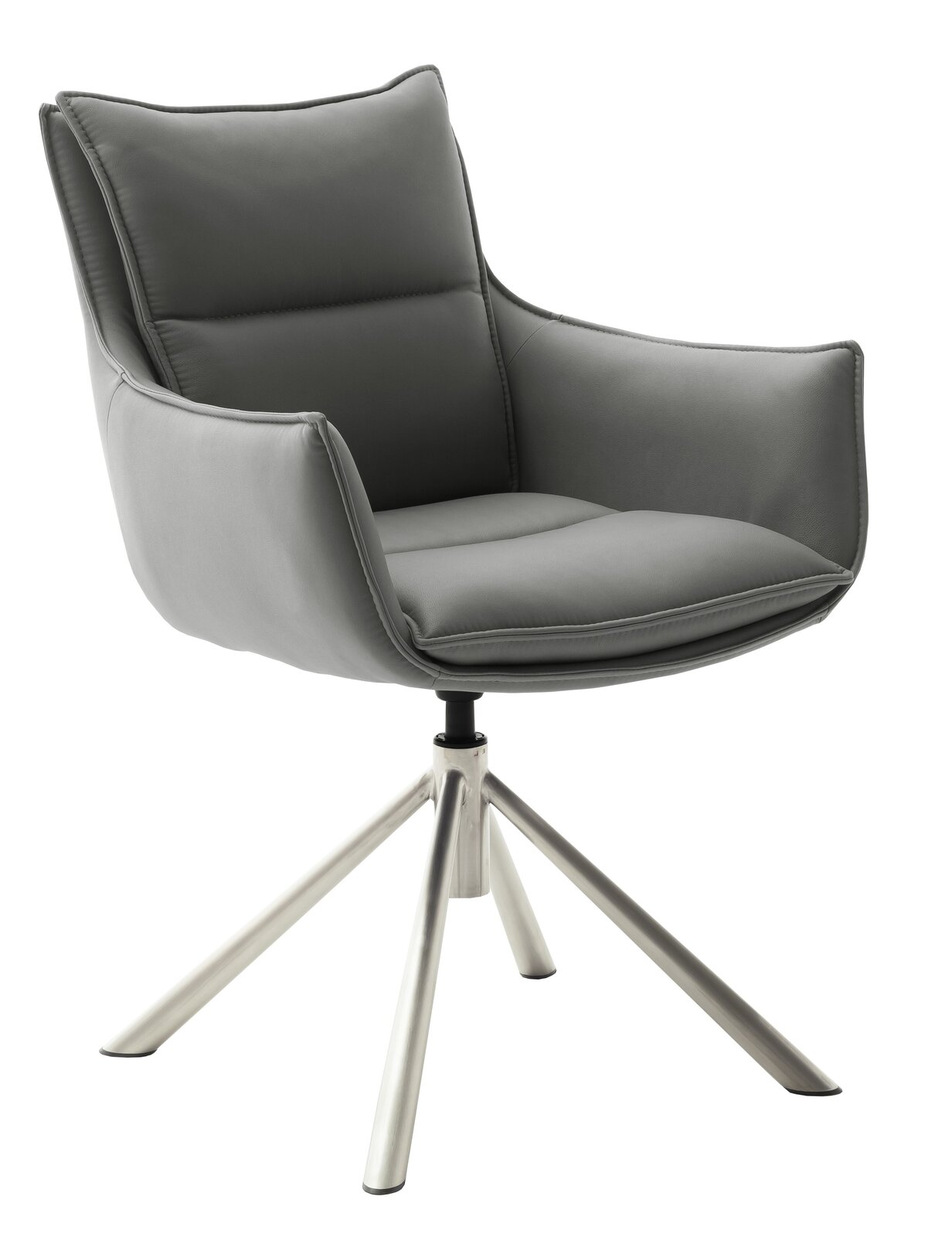 Novel Sessel HOUSTON Grauer Sessel mit gepolstertem Sitz und Rückenlehne, auf einem drehbaren Metallgestell, seitliche Perspektive