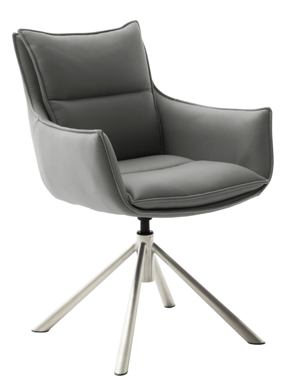 Novel Sessel HOUSTON Grauer Sessel mit gepolstertem Sitz und Rückenlehne, auf einem drehbaren Metallgestell, seitliche Perspektive