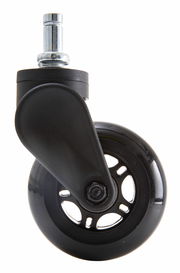 Schwarze Hartbodenrolle mit Metallstift, seitliche Perspektive