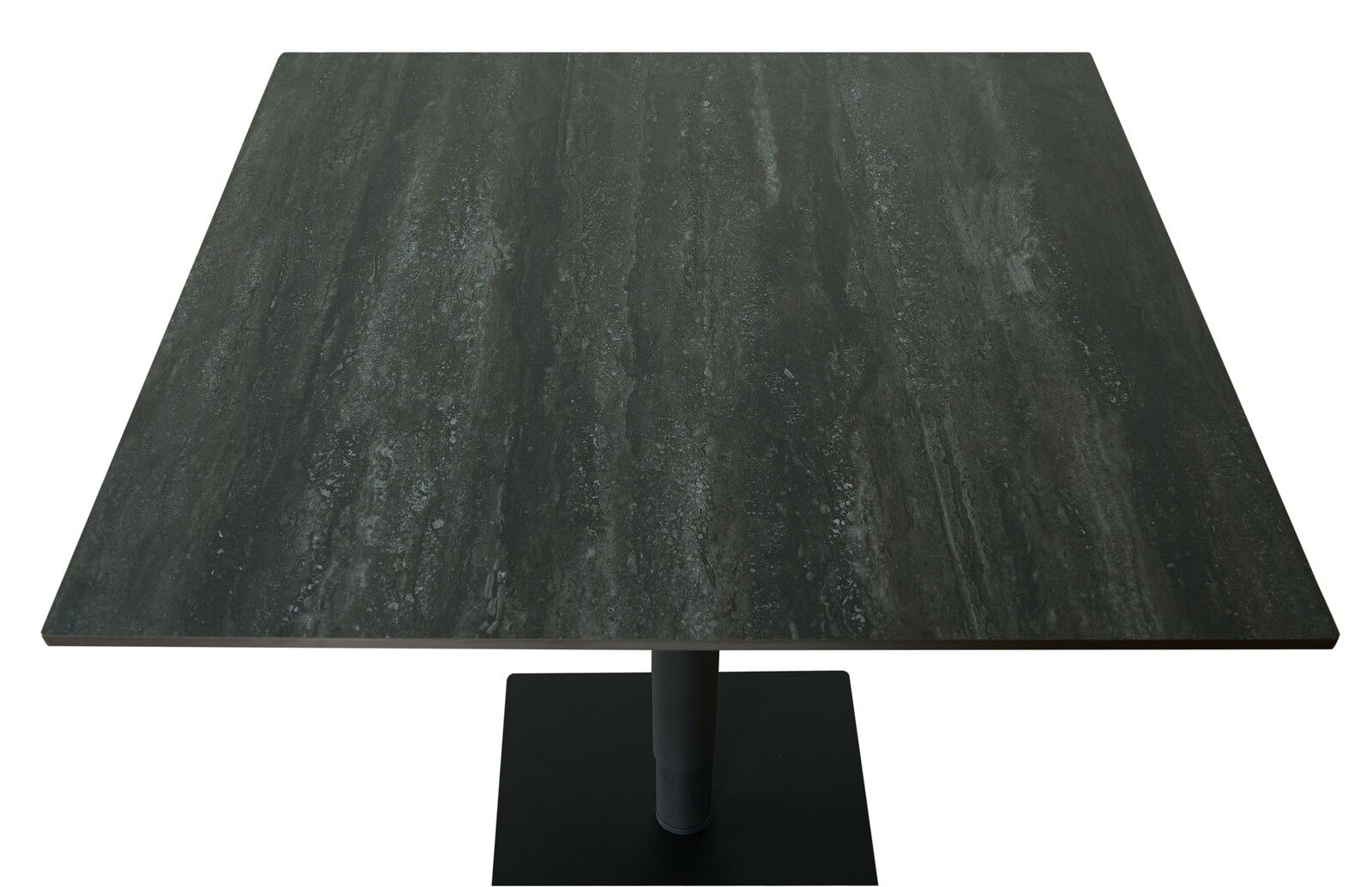 Novel Bartisch DAVID Quadratischer Bartisch mit dunkler, marmorierter Tischplatte, Ansicht von oben.