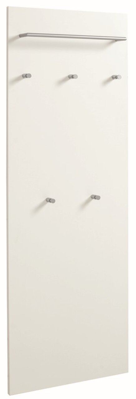VOSS Paneel SALEA Weißes Paneel mit fünf Haken und einer oberen Stange, seitliche Perspektive