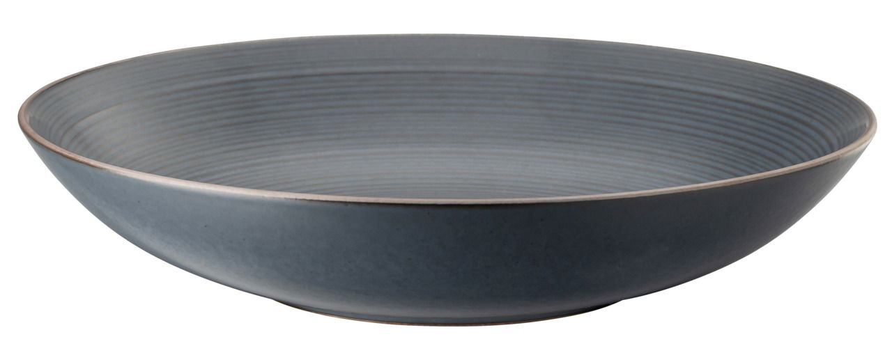 Tiefer Teller, 28 cm, in seitlicher Perspektive, dunkelgrau mit feiner Rillenstruktur.