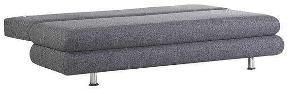 Graues Funktionssofa REUTLINGEN in seitlicher Perspektive, ausgeklappt als Bett.