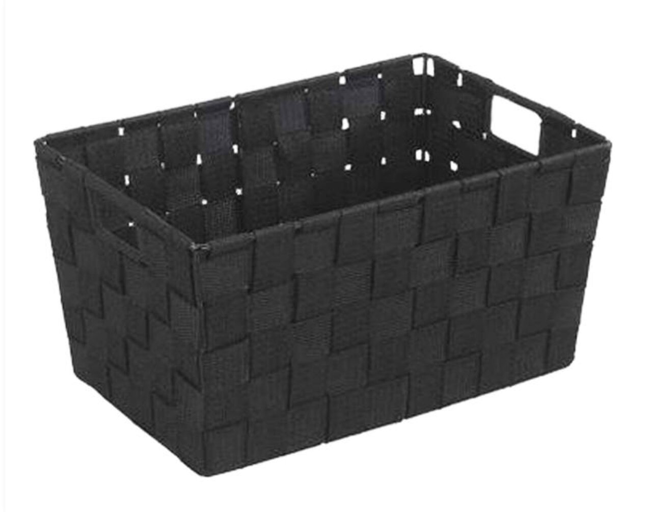 Schwarzer Badkorb Adria 'S' aus geflochtenem Material, seitliche Perspektive