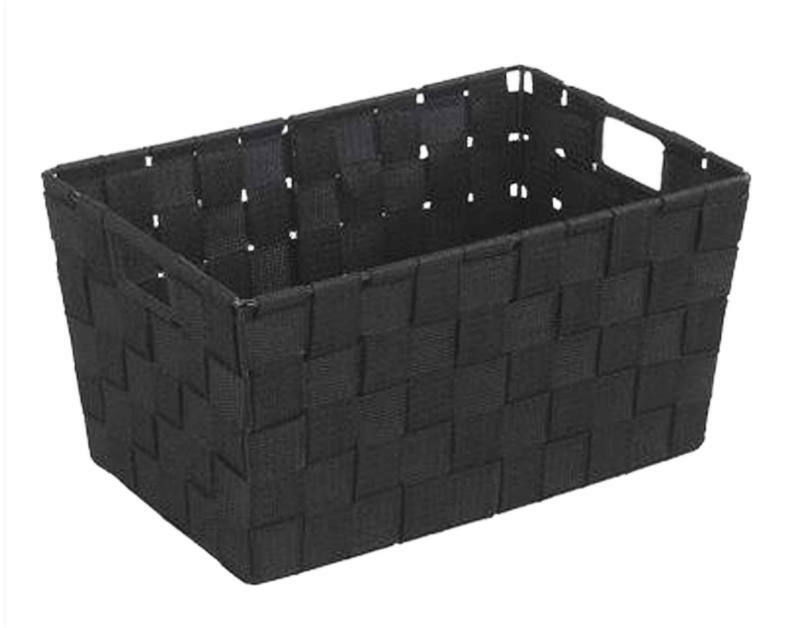 Schwarzer Badkorb Adria 'S' aus geflochtenem Material, seitliche Perspektive