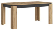 Moderne houten eettafel met rechthoekig tafelblad en stevige poten, zijaanzicht