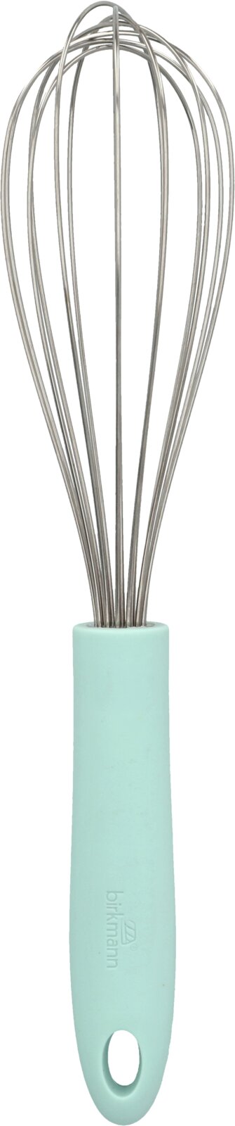 Schneebesen mit mintfarbenem Griff, frontal abgebildet