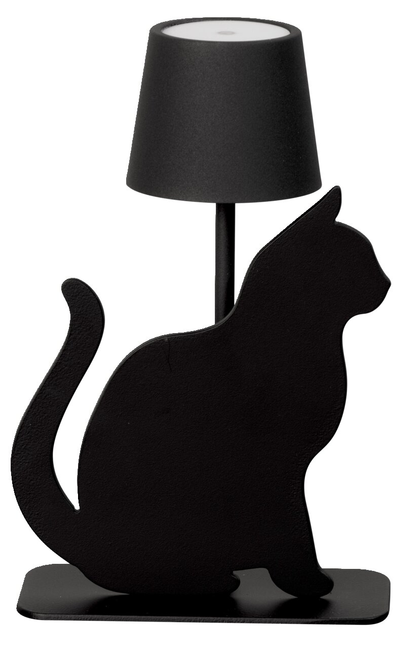 Fischer & Honsel Accu-tafellamp METALGLOW Schwarze Akku-Tischleuchte in Form einer Katze, seitliche Perspektive