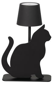 Schwarze Akku-Tischleuchte in Form einer Katze, seitliche Perspektive