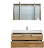 Badezimmermöbel-Set aus Holz mit Waschbeckenunterschrank, Hochschrank und Spiegelschrank, Frontalansicht