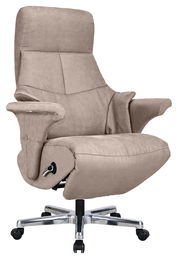 Beiger Chefsessel Reccliner mit hoher Rückenlehne und Armlehnen, seitliche Perspektive