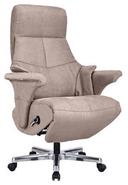 Beiger Chefsessel Reccliner mit hoher Rückenlehne und Armlehnen, seitliche Perspektive