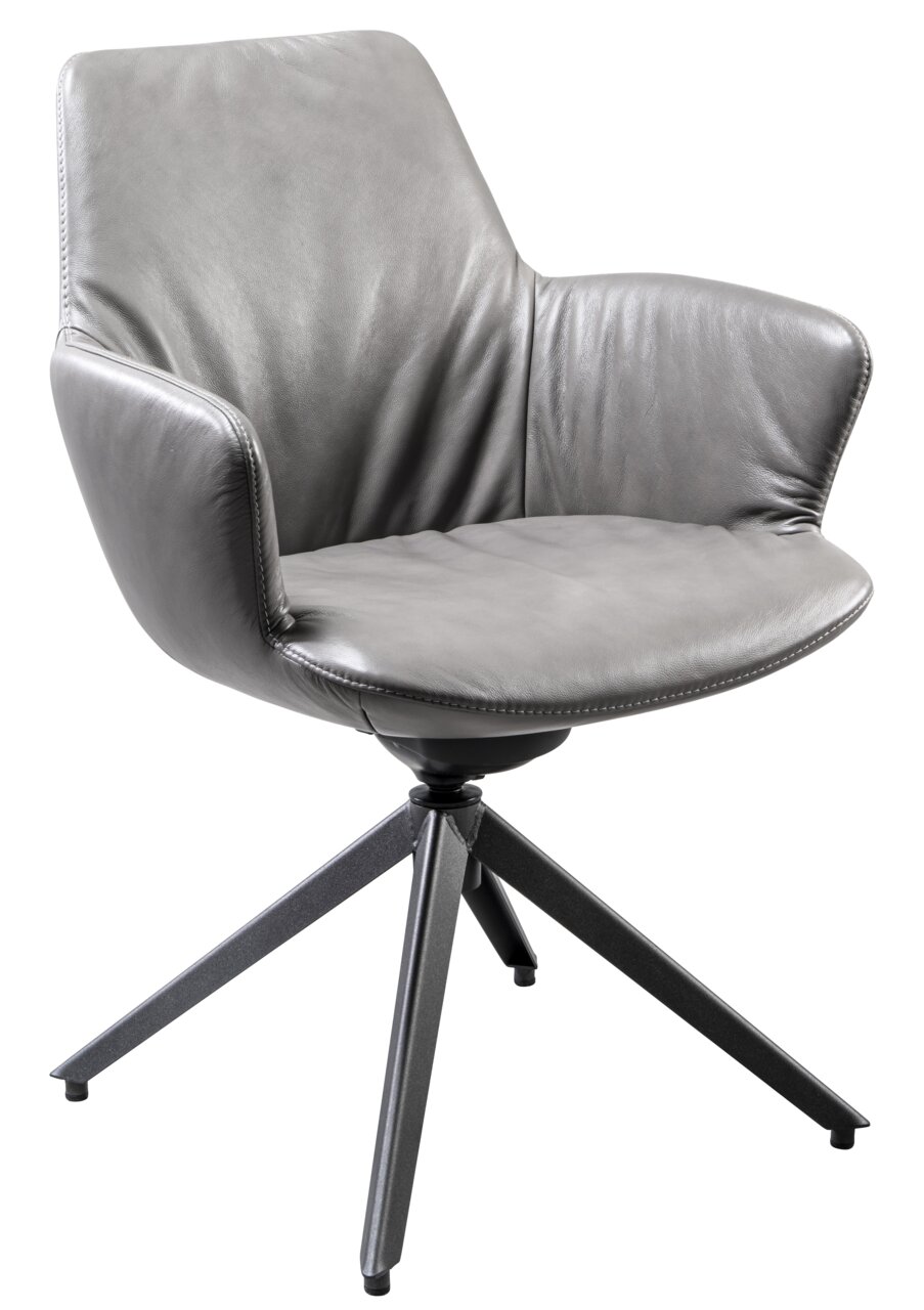 Plantagie Armlehnstuhl MAPLE Grauer Armlehnstuhl aus Leder mit modernem Design, seitliche Perspektive