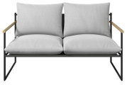 Gartenlounge-Set mit grauen Kissen und schwarzen Metallrahmen, Frontalansicht