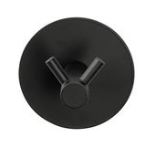 Schwarzer Wandhaken Duo Meleto aus der Vogelperspektive, mit zwei Hakenarmen auf runder Basis.